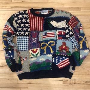 VINTAGE Northern Isles, Large Patriotic Hand Knit Sweater
